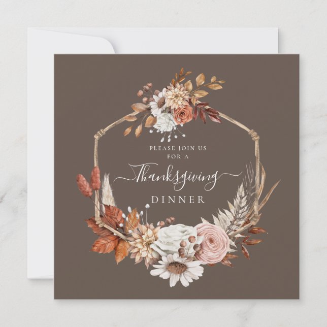 Elegant höstblommig Thanksgiving-middag Inbjudningar (Framsida)