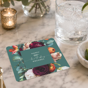 Elegant höstblommig turkos 60-årsfest underlägg papper kvadrat