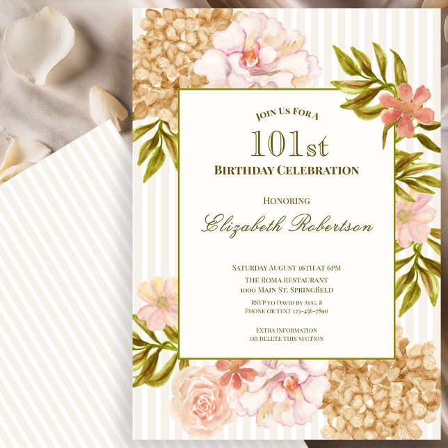 Elegant Höstblommor 101-års Födelsedagsinbjudan Inbjudningar (Skapare uppladdad)