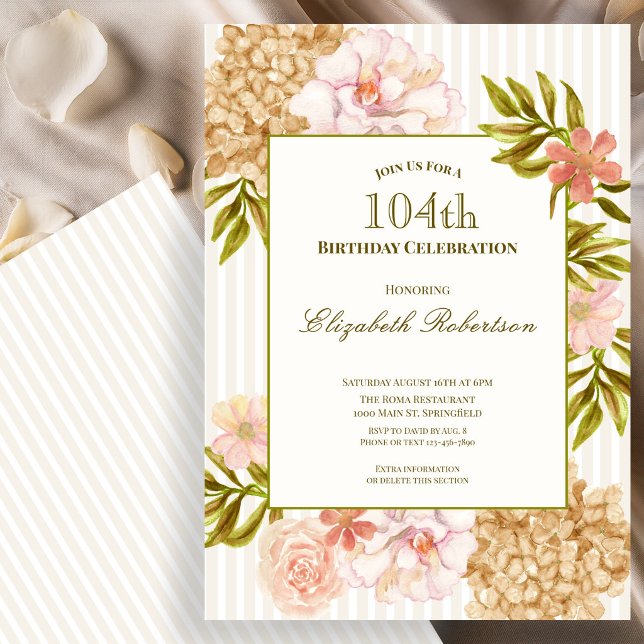 Elegant höstblommor 104-års födelsedagsinbjudan inbjudningar (Skapare uppladdad)