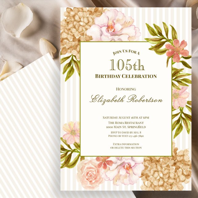 Elegant höstblommor 105-års födelsedagsinbjudan inbjudningar (Skapare uppladdad)