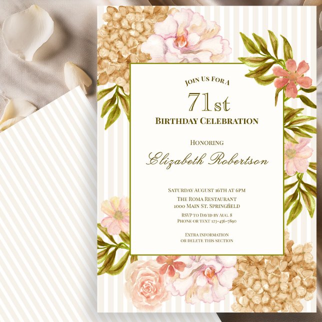 Elegant höstblommor 71-års födelsedagsinbjudan inbjudningar (Skapare uppladdad)