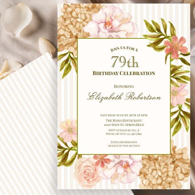 Elegant höstblommor 79-års födelsedagsinbjudan inbjudningar (Skapare uppladdad)