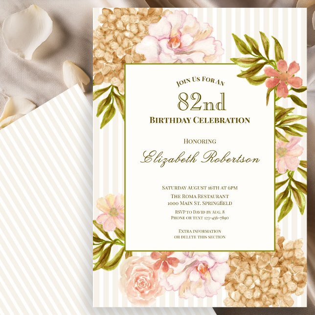 Elegant höstblommor 82-års födelsedagsinbjudan inbjudningar (Skapare uppladdad)