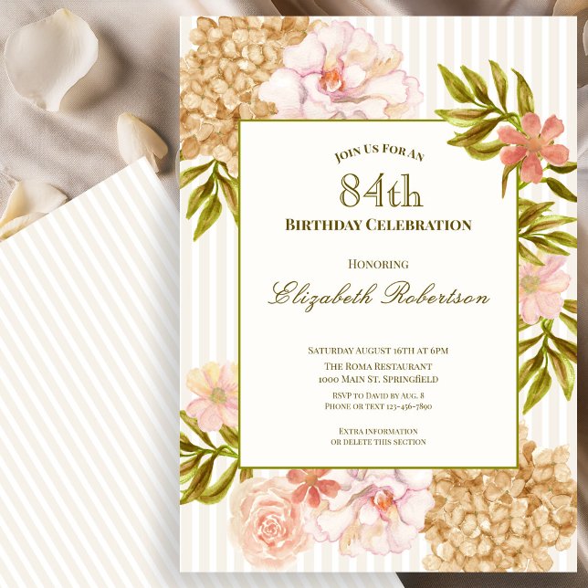 Elegant höstblommor 84-års födelsedagsinbjudan inbjudningar (Skapare uppladdad)