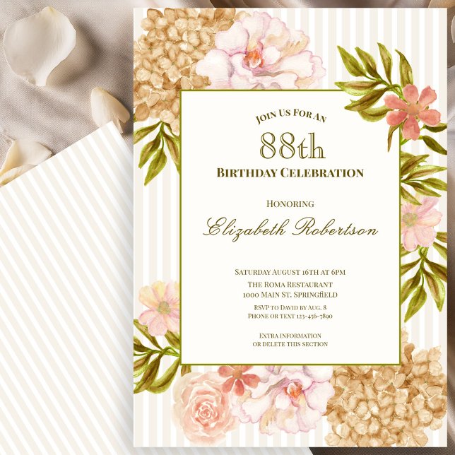 Elegant höstblommor 88-års födelsedagsinbjudan inbjudningar (Skapare uppladdad)