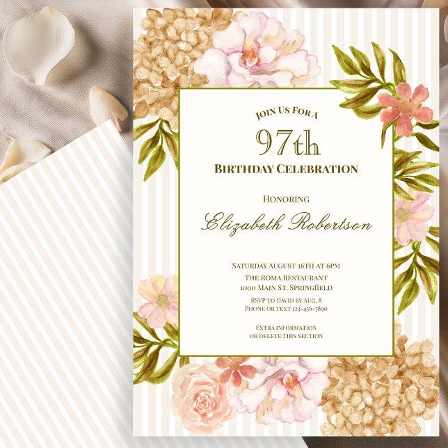 Elegant höstblommor 97-års födelsedagsinbjudan inbjudningar (Skapare uppladdad)