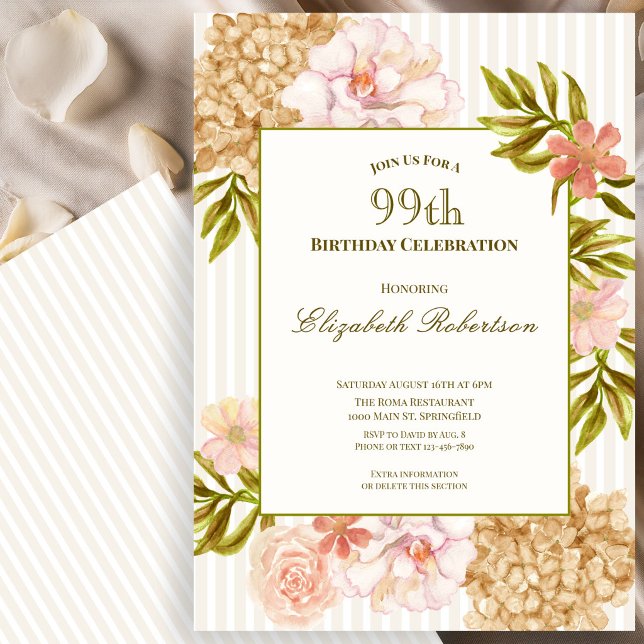 Elegant höstblommor 99-års födelsedagsinbjudan inbjudningar (Skapare uppladdad)