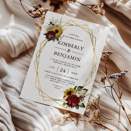 Elegant höstblommor & geometrisk ram bröllop inbjudningar
