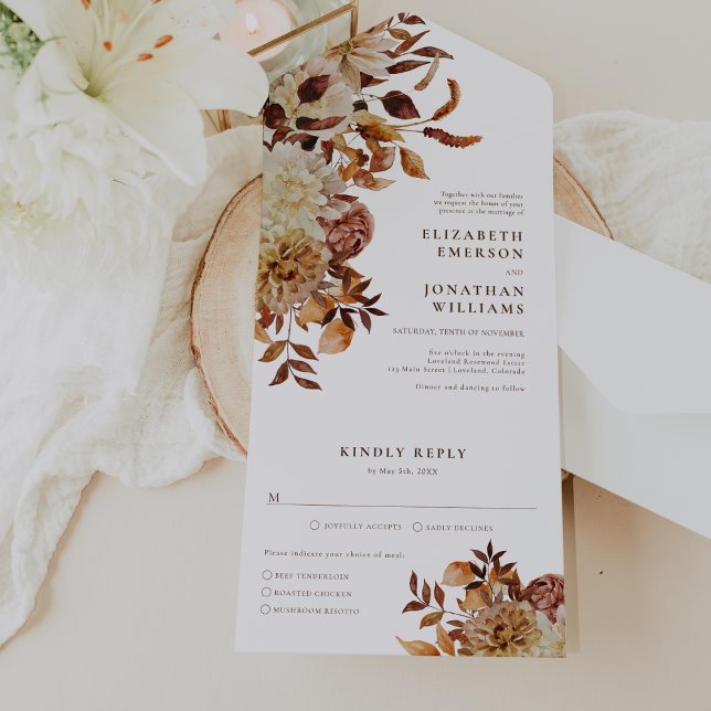 Elegant Höstbröllop (Elegant Autumn Floral Wedding All In One Invitation by Painted Paperie
)