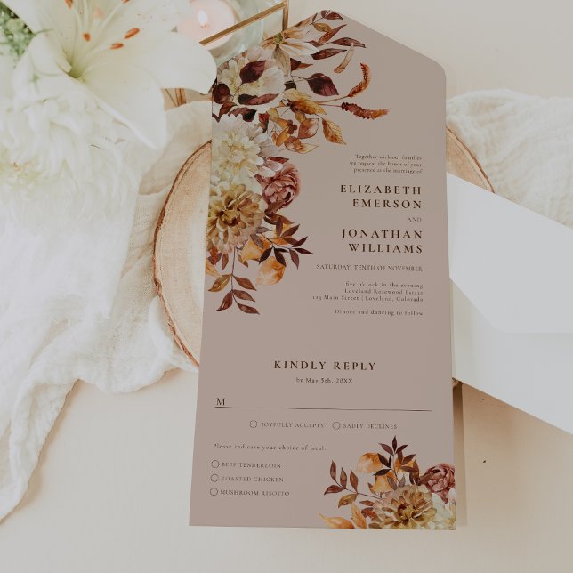 Elegant Höstbröllop (Elegant Fall Floral Wedding All In One Invitation by Painted Paperie
)