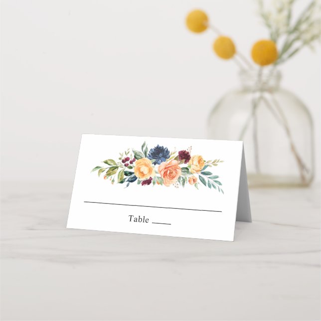 Elegant höstbröllop med akvarellblommor placeringskort (Framsida)