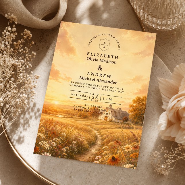 Elegant Höstbröllop med Vilda Blommor Inbjudningar (Skapare uppladdad)