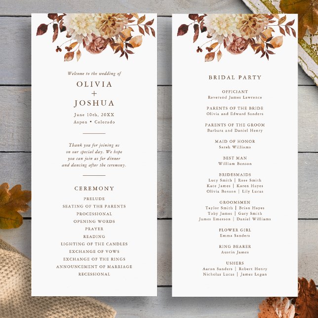 Elegant Höstbröllop Program (Elegant Fall Romance Floral Wedding Program by Painted Paperie
)