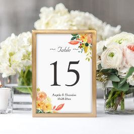 Elegant höstbrun persiko blomsterbröllops bordskor bordsnummer