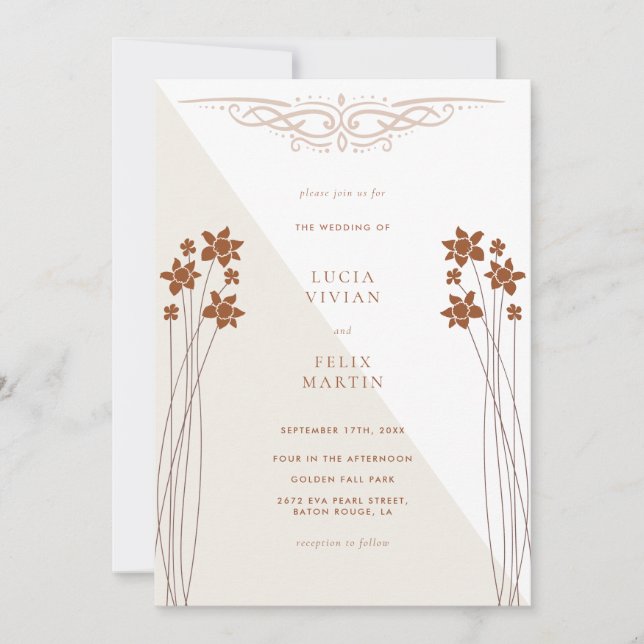 Elegant Hösten 2färg Blommigt QR-kod Foto Bröllop Inbjudningar (Framsida)