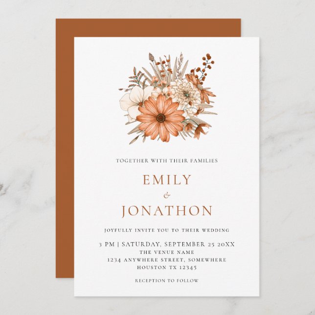 Elegant Hösten Blommigt Bröllop Inbjudningar (Fram/baksida)