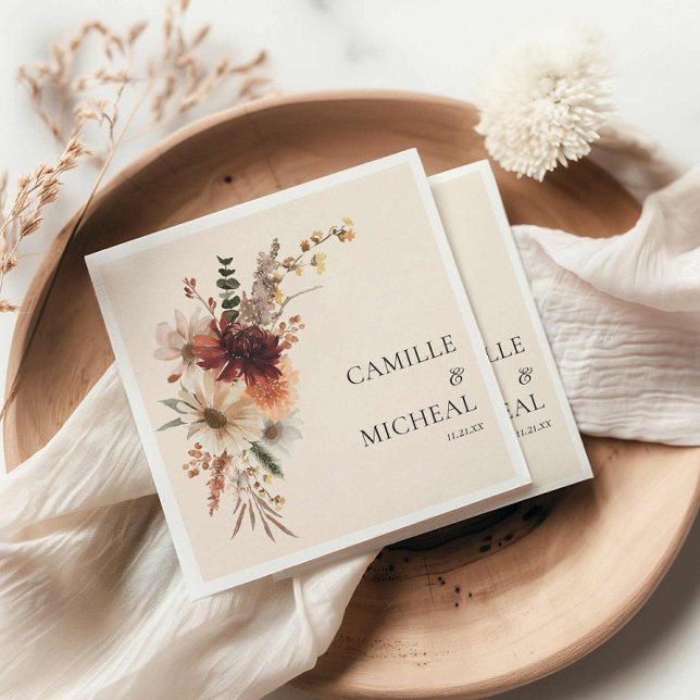Elegant Hösten Blommigt Bröllop Pappersservett (Fall Floral Wedding Paper Napkins)