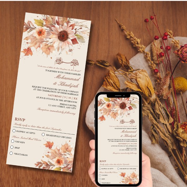 Elegant Hösten Blommigt Vattenfärg muslimsk Bröllo Inbjudningar (Elegant Autumn Floral Watercolor Muslim Wedding Invitation)