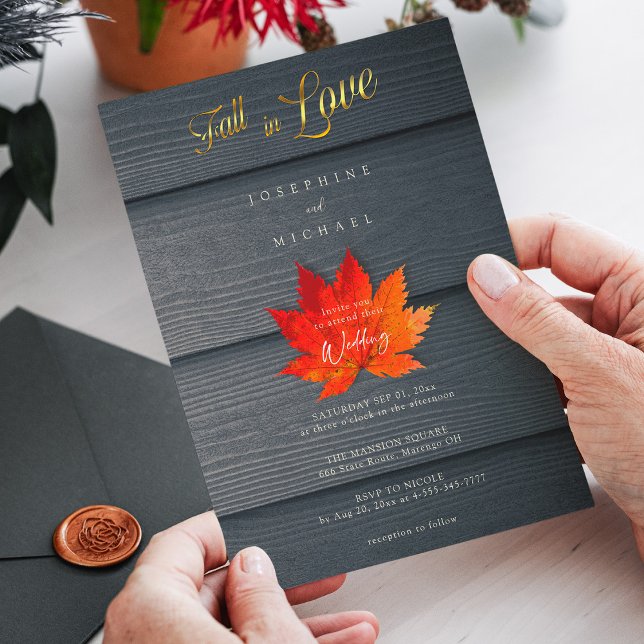 Elegant Hösten Kärlek | Guld Script Fall Wedding Inbjudningar (Autumn Love _ Gold Script Fall Wedding Invitation)
