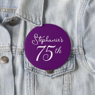Elegant Hösten Lila Monogram 75:e Födelsedagsfest Knapp