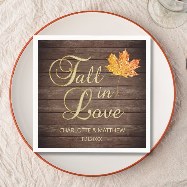 Elegant Höstfall i Kärlek Rustic-Landsbyggsbröllop Pappersservett (Elegant Autumn Fall in Love Rustic Country Wedding Napkins)