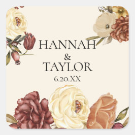 Elegant - höstfällning, vattenfärg, Blommigt Bröll Fyrkantigt Klistermärke