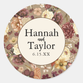 Elegant - höstfällning, vattenfärg, Blommigt Bröll Runt Klistermärke