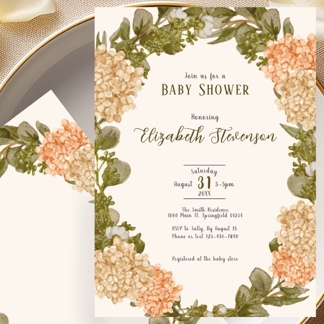 Elegant höstfärgad blommig baby shower-inbjudan inbjudningar (Skapare uppladdad)