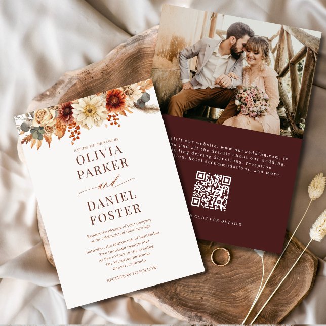 Elegant Höstfotot QR-kod för fallbröllop Inbjudningar (Skapare uppladdad)