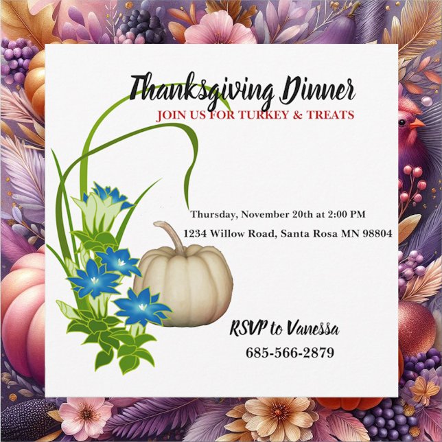 Elegant Höstkolsfälla Pumpkin-Thanksgiving Inbjudningar (Elegant Autumn Fall Foliage Pumpkin Thanksgiving Invitation)