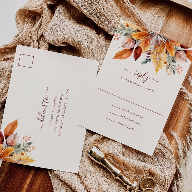 Elegant Höstlöv Höst Bröllop RSVP Vykort (Skapare uppladdad)