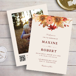 Elegant Höstlöv Höst QR-kod Foto Bröllop Inbjudningar
