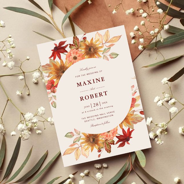 Elegant Höstlöv Höstbröllop Inbjudningar (Elegant fall leaves wedding invitation brings warm autumn charm to your special day.)