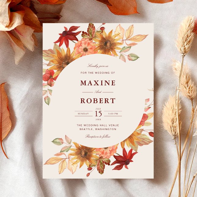 Elegant Höstlöv Höstbröllop Inbjudningar (Elegant fall leaves wedding invitation adds cozy autumn romance to your special day.)