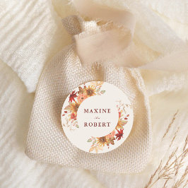 Elegant Höstlöv Höstbröllop Runt Klistermärke