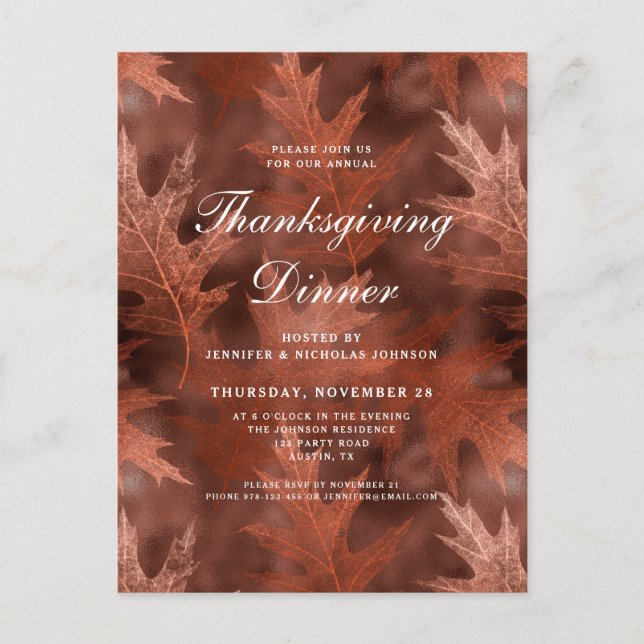 Elegant Höstlöv Thanksgiving Middag  Inbjudan Vykort (Framsida)