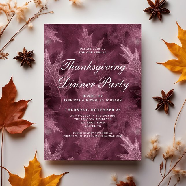 Elegant Höstlöv Thanksgiving Middagsparty Inbjudningar (Elegant Fall Leaves Thanksgiving Dinner Party Invitation)