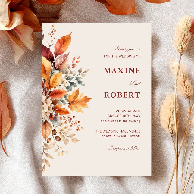 Elegant höstlövs mjuk vattenfärg bröllop inbjudningar (Elegant autumn foliage watercolor invitation creates a warm welcome for your wedding.)