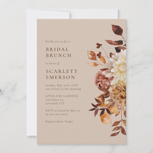 Elegant höstmodern bridal brunch inbjudningar (Framsida)