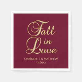 Elegant Höstnedgång i Kärlek Burgundy Bröllop Pappersservett