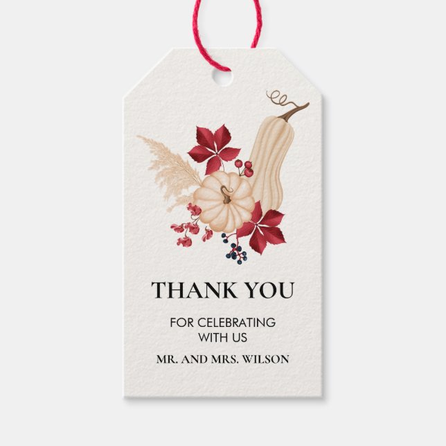 Elegant Höstpumpa och Burgundy-Tack Märkre Presentetikett (Framsidan)