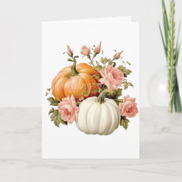 Elegant höstpumpa & rosa blomster hösthälsning kort