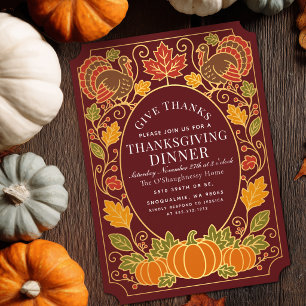 Elegant höstpumpa Turkiet Thanksgiving-middag Inbjudningar