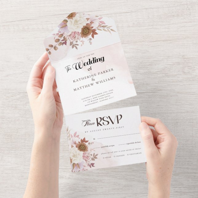 Elegant Höstvattenfärg Blommigt Bröllop (Avrivbar del)