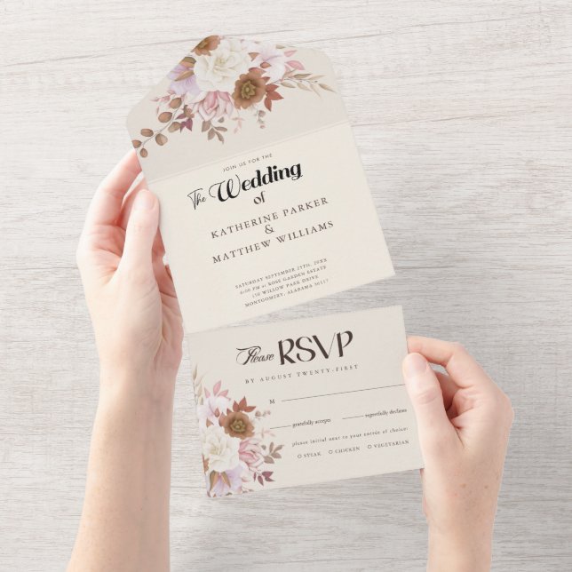 Elegant Höstvattenfärg Blommigt Bröllop (Avrivbar del)
