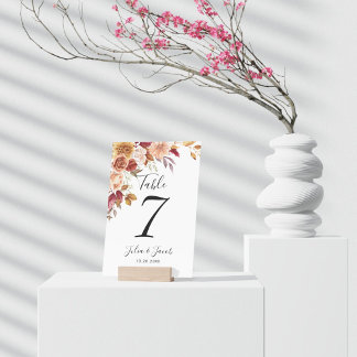 Elegant Höstvattenfärg Blommigt Bröllop Bordsnummer