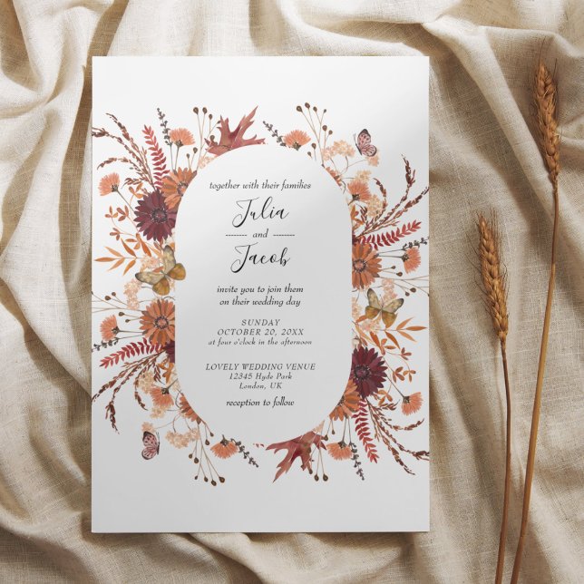 Elegant Höstvattenfärg Blommigt Bröllop Inbjudningar (Elegant Autumn Watercolor Floral Wedding Party Supplies)