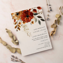 Elegant Höstvattenfärg Blommigt Bröllop Inbjudningar