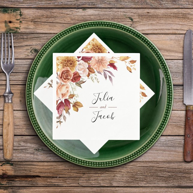 Elegant Höstvattenfärg Blommigt Bröllop Pappersservett (Elegant Autumn Watercolor Floral Wedding Party Supplies)